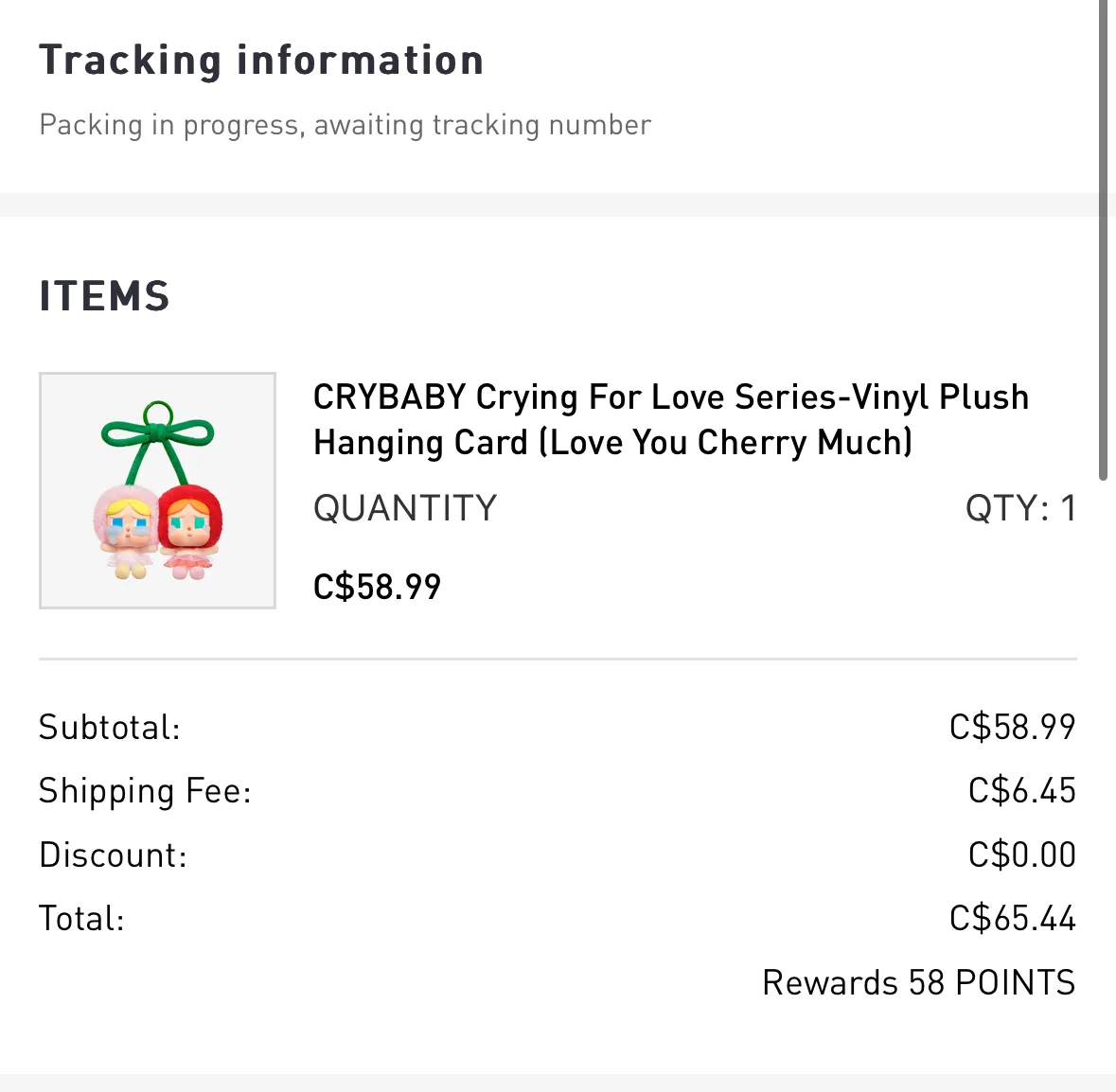 CRYBABY Crying For Love Series-Vinyl Plush Hanging Card